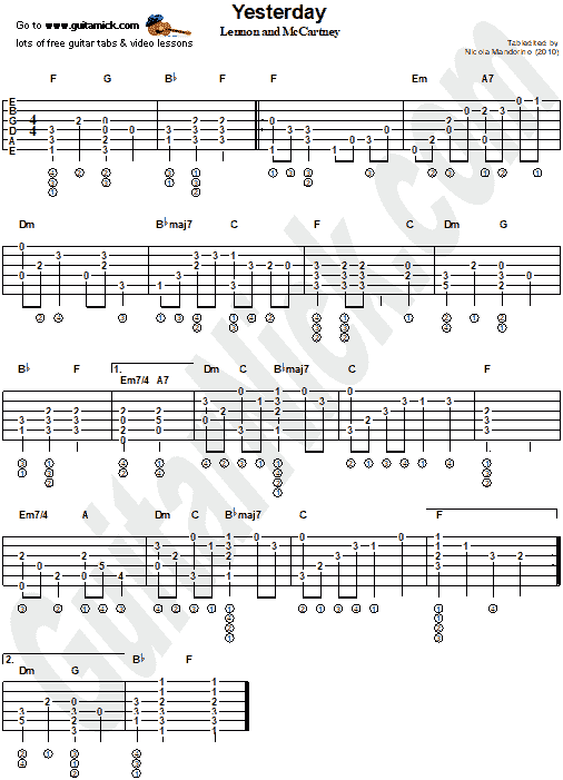 Yesterday (The Beatles) - fingerstyle guitar tab PDF